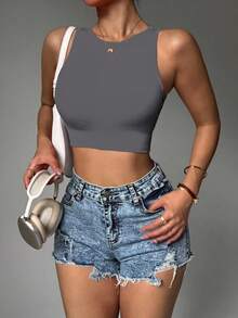 Gameset SHEIN Sport Buchstaben-Muster Crop Top mit nahtlosem elastischem Sport-Design