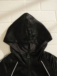 SHEIN Explorewe Tween Girl Reflective Stripe Glow-In-The-Dark Hoodie Jacket Fall Winter - Silver - View 7