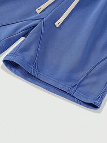 ROMWE MEN Street Life Quần short nam dáng rộng, màu trơn, có dây rút, túi eo - Màu xanh lam - Xem 5