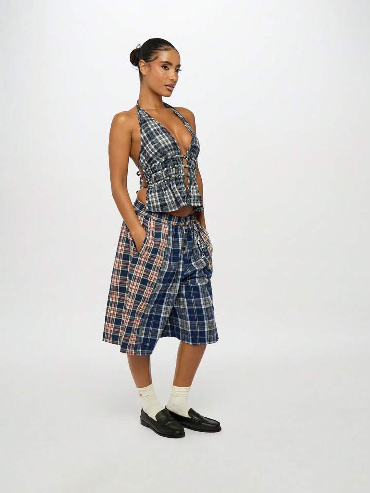 SUMWON WOMEN Gorset w kratę typu halter z ćwiekami