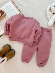 Blossori Baby Girls' French Elegant Smocked Sweatshirt/Sweatpants Set Fall Winter - Pink - View 2