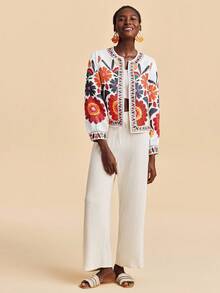 Travachic Áo khoác dài tay dáng suông in họa tiết hoa cho nữ, kiểu dáng thường ngày, thích hợp cho mùa thu, thanh lịch, đi chơi, sang trọng, phong cách đồng quê, ngày Quốc khánh, Tết Nguyên đán, lễ tốt nghiệp sang trọng, áo khoác cardigan, mùa thu đông, tiệc Giáng sinh, năm mới, khách dự đám cưới, lễ tốt nghiệp sang trọng, dạ hội cao cấp, thường ngày. - trắng - Xem 3