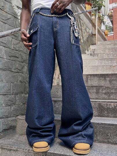 Street Life Pantalones vaqueros holgados con bolsillos cargo para hombres