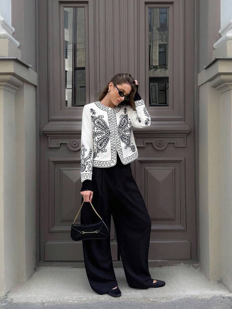 EMBROIDERY PLANTS LONG SLEEVE JACKET