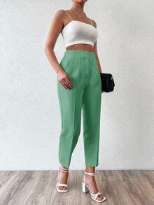 EURMUSE Màu thuần Gấp lại Xếp li Quần ống côn - màu xanh lá - Xem 3