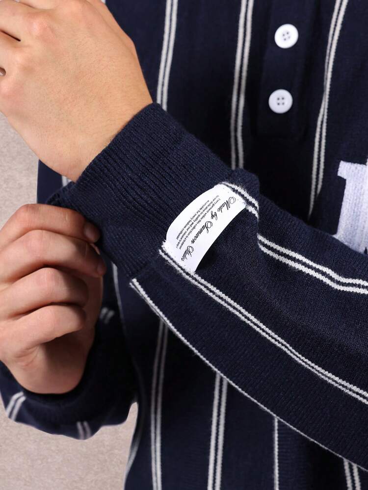 Sweter polo w paski z logo NY