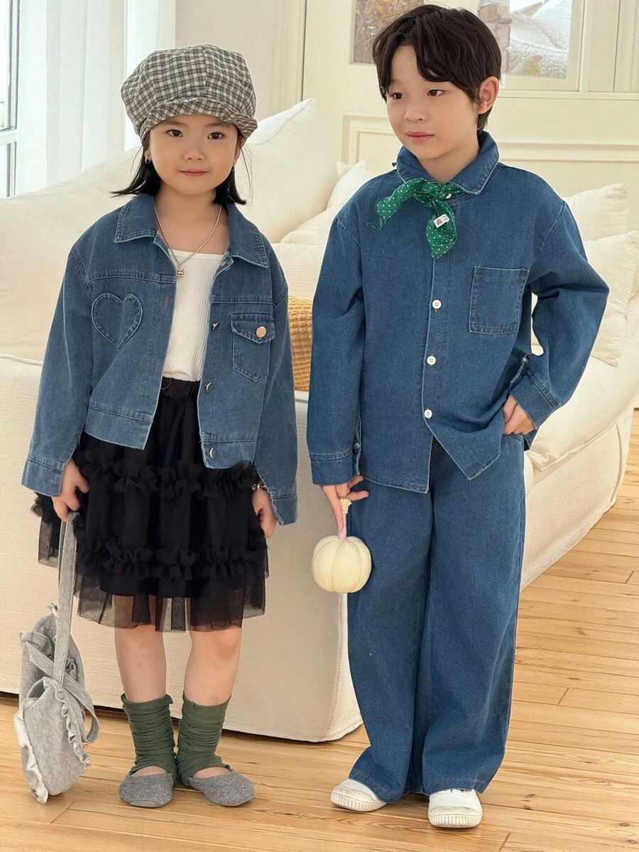 Genkimix Kids 2 件套幼儿男童休闲装 - 简约时尚短外套 + 休闲直筒牛仔裤，春秋季