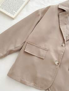 1pc Young Girl Khaki Casual Fashion Blazer, Chic Autumn Toddler Kid Blazer, Fall Girs Blazer - Khaki - View 4