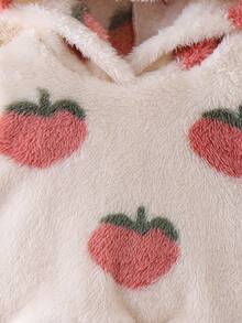 SHEIN Toddler Girls' Cute Red Peach & Cherry Blossom Long Sleeve Hooded Fleece T-Shirt With Printed Leggings T-Shirt Set Fall Winter - Apricot - View 6