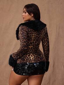 Rustia Plus Size Women Casual Leopard Print Long Sleeve Jacket