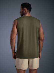 DRIFTMERE Men's Summer Mountain Print Crew Neck Casual Tank Top Spring To Summer - Army Green - View 2