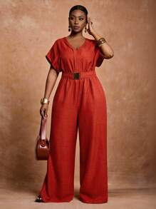 Veslaya Hàng mới về Thu Đông/Quần áo Thu Đông cho Nữ/Halloween/Quần áo Thu Đông cho Nữ Cỡ Lớn Hàng mới về Thu Đông, Quần áo Thu Đông cho Nữ, Thích hợp cho Halloween, Ngày của Mẹ, Đám cưới, Sinh nhật, Đi chơi thường ngày, Kỳ nghỉ, Thời trang đường phố, Trang phục công sở thanh lịch. Cổ chữ V, Size S, Eo thắt, Thắt lưng điều chỉnh được với khóa kim loại, Túi, Quần ống đứng, Màu gỗ đỏ, Bộ liền thân nữ - màu nâu - Xem 5