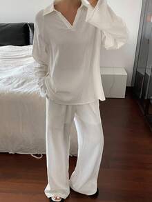 DAZY Autumn/Winter New Loose Casual Solid Color Slouchy Women 2 Pieces Set Lounge Sets For Women - White - View 1