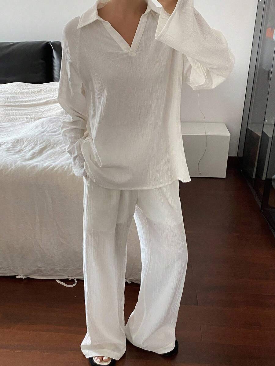 DAZY Autumn/Winter New Loose Casual Solid Color Slouchy Women 2 Pieces Set Lounge Sets For Women - White - View 1