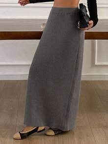 Livesso 女士休闲纯色加长针织裙，秋冬