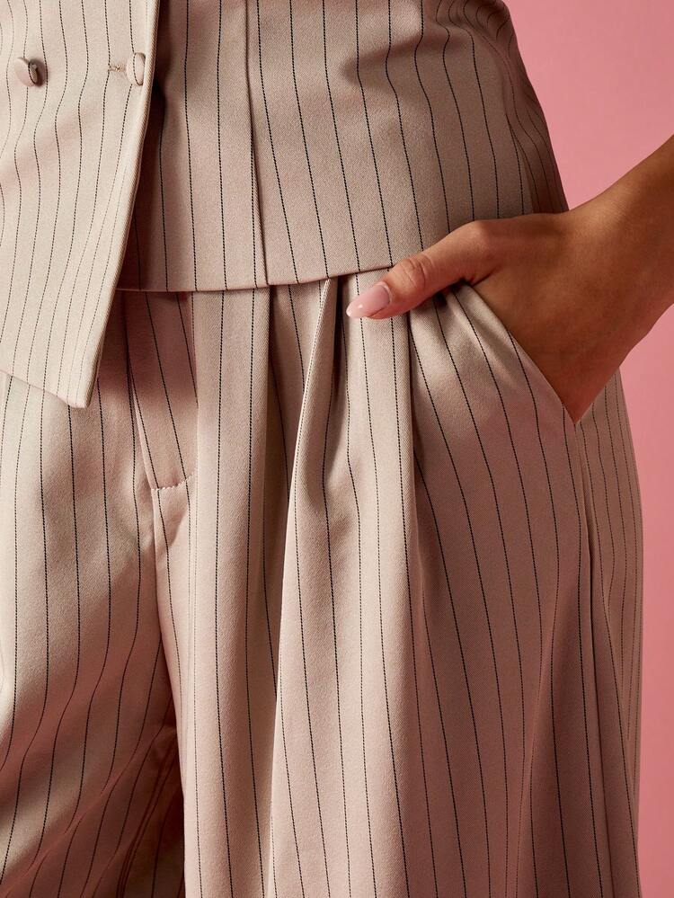 MISSGUIDED Pinstripe Wide Leg Palazzo Pants High Waisted Business Professional Work Wear Office Trousers Wide Leg Career Elegant Contemporary Classic