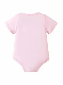 Bộ đồ liền thân tay ngắn họa tiết chữ dễ thương cho trẻ sơ sinh, mùa hè - Hồng - Xem 2
