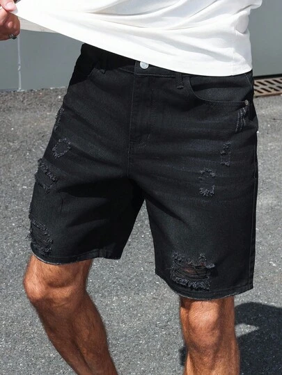 Manfinity Homme 男士夏季休闲破洞牛仔短裤