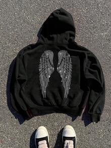 Áo nỉ dài tay có mũ trùm đầu dáng rộng thoải mái dành cho nữ mặc hàng ngày và ngoài trời - màu đen - Xem 3