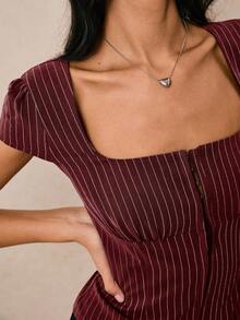 Poéselle 女式上衣 条纹上衣 短袖衬衫 女式衬衫 短款上衣 女式夏季休闲条纹修身上衣 上衣 乡村音乐会 音乐会 女式生日 街头服饰 节日 - 紅色 - 查看 4