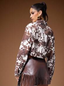 Denimoi Áo khoác denim hở vai họa tiết bò thường ngày - Nhiều màu - Xem 2