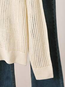 Franclia Áo khoác cardigan nữ cổ chữ V màu mơ cắt xẻ tối giản - Màu be - Xem 5