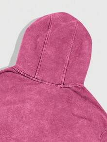ROMWE MEN Street Life Áo nỉ bông tuyết giặt thường ngày cho nam, Áo hoodie màu hồng, Mùa thu - Màu Hồng Tươi - Xem 5