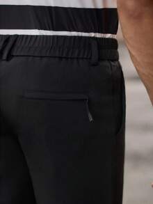 HIMLAND Men's Casual Tapered Trousers With Zipper Back Pockets, Solid Color - Black - View 7