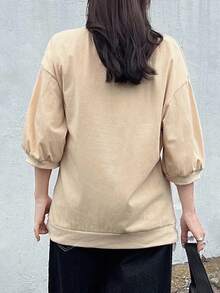 FRIFUL Women's Loose Scoop Neck Oversized T-Shirt With Cut-Out Detail And Lantern Sleeves Loose Tops Solid Color Tops Neutral Tops Aesthetic Tops Cutout Top