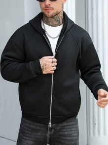 Manfinity Homme Men Zip-Up Hoodies Halloween Black Boxy Zip Up Hoodie , Fall, Long Sleeve Top