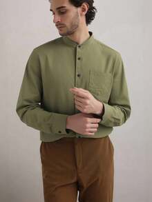 Manfinity CityGents Camicia casual monopetto a tinta unita con tasche e maniche lunghe, stile "Old Money", adatta per l'autunno