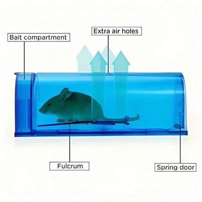 SHEIN 1pc Humane Mouse Trap - Lethal Catcher For Indoor And Outdoor Use, Pet - Friendly For Dogs And Cats, Made Of Blue Plastic