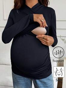 SHEIN 优雅孕妇长袖上衣，秋冬 - 黑色 - 查看 7