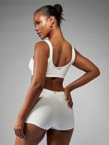 Missguided x Playboy Women Scoop Neck Cotton Bralette High Support Crop Top With Wide Shoulder Straps Elastic Band High Impact Control Underwear Essential Base Layer Inner Wear - White - View 2