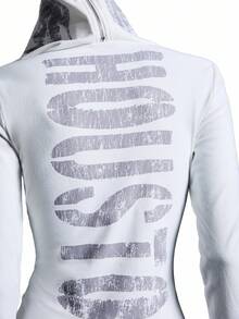 LYSMO Women's Zip-Up Letter Print Fitted Hooded Long Sleeve T-Shirt  Hooded Undershirt Graphic Long Sleeve Shirt For Going Out Outfits, Back To School, Graduation, Streetwear, And Stockholm Style,Fall