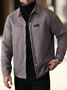 Manfinity Homme Men's Single-Breasted Casual Loose Overcoat, Fall Long Sleeve Overcoat, Old Money - Dark Grey - View 4