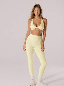 Aralina Leisurewear Active Pastel High-Rise Bottom Lift Active Buter Yellow Workout Leggings - Yellow - View 12