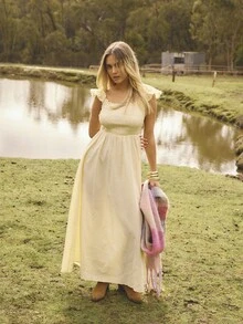 Aralina Fall/Winter Shirred Short Sleeve Gingham Check Flowy Maxi Dress Perfect For Christmas Day Outfit And Summer Vacation Wedding Guest Dress For Women - Multicolor - View 4
