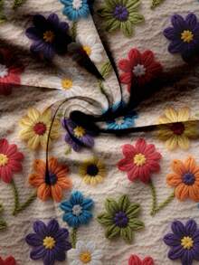 EMERY ROSE 大码女装日常休闲优雅复古假日风格热带仿羊毛花卉复古图案圆领双层盖袖宽松衬衫，女式夏装 - 彩色 - 查看 5