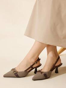 CUCCOO BASICS Women's Fashion Khaki Buckle Strap Pointed Toe High Heel Pumps, Suitable For Commuting, Party, And Dating For Christmas