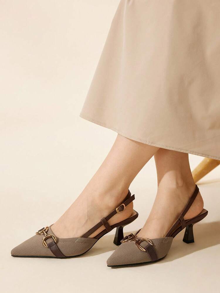 CUCCOO BASICS Women's Fashion Khaki Buckle Strap Pointed Toe High Heel Pumps, Suitable For Commuting, Party, And Dating For Christmas Spring Shoes