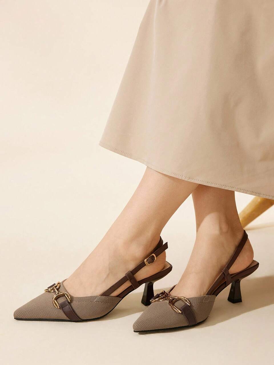 CUCCOO BASICS Women's Fashion Khaki Buckle Strap Pointed Toe High Heel Pumps, Suitable For Commuting, Party, And Dating For Christmas Spring Shoes