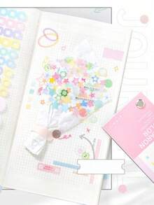 SHEIN 彩色卡基础贴纸书，极简主义高美感计划簿材料，数字和圆点手工DIY贴纸学校用品