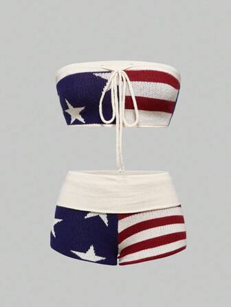 ROMWE Avant 2 pièces Ensemble crop top et short vintage Y2K pour femmes