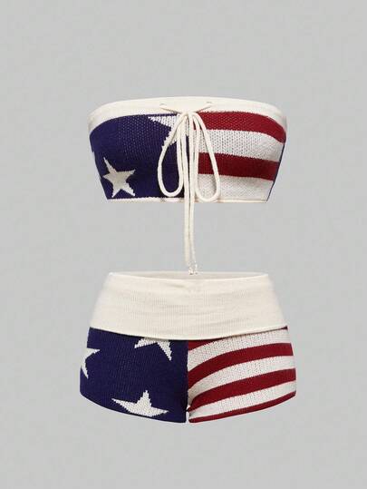 ROMWE Avant Set de top corto y shorts vintage Y2K para mujeres, 2 piezas