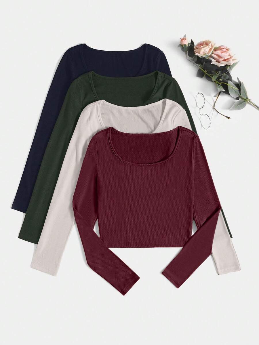 EURMUSE Multi-Color Versatile Layering Knit T-Shirt - Multicolor - View 1
