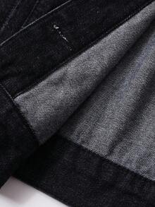 DAZY 女式秋冬牛仔夹克，仿毛领，色块，大口袋，宽松休闲街头风格 - 深色水洗藍 - 查看 9