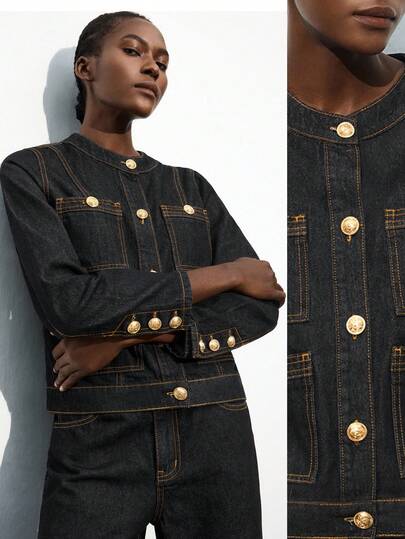 Maija 女式休闲单排扣长袖牛仔夹克