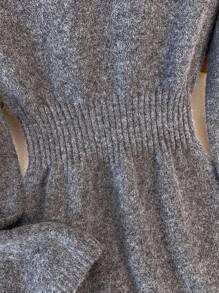 Franclia 女士秋冬新款法式优雅休闲设计独特百搭精致修身款式独特金属纽扣毛衣裙 - 深灰色 - 查看 6