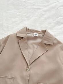 1pc Young Girl Khaki Casual Fashion Blazer, Chic Autumn Toddler Kid Blazer, Fall Girs Blazer - Khaki - View 5